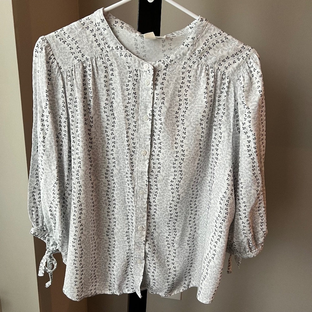 Nordstrom Treasure & Bond Print Button Front Blouse In Ivory Blue Vine -…